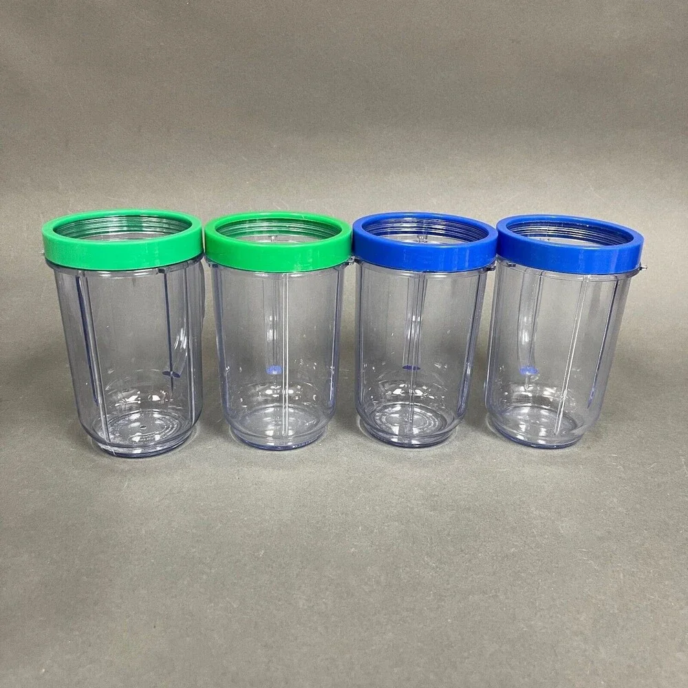 Magic Bullet Cups Party‎ Mugs with Green Blue Comfort Lip Rings Lot of 4